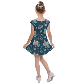 Girls Cap Sleeve Pleated Dress - Whimsical Triton and Sebastian