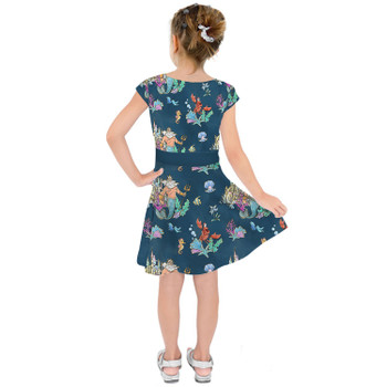 Girls Short Sleeve Skater Dress - Whimsical Triton and Sebastian