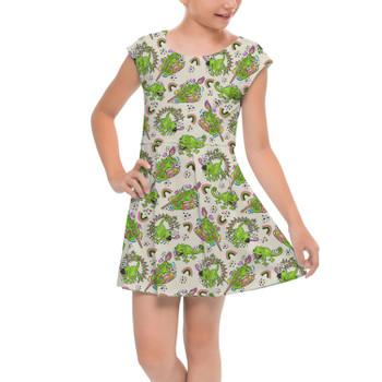 Girls Cap Sleeve Pleated Dress - Tangled Pascal Paints