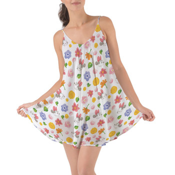 Beach Cover Up Dress - White Floral Mickey & Minnie