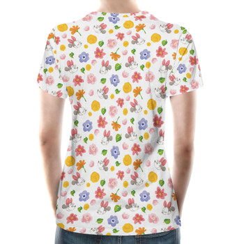 Women's Cotton Blend T-Shirt - White Floral Mickey & Minnie