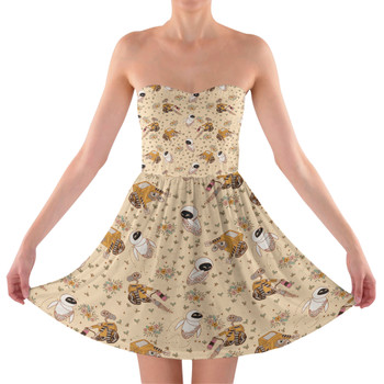 Sweetheart Strapless Skater Dress - Floral Wall-E and Eve