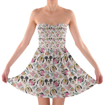 Sweetheart Strapless Skater Dress - Spring Mickey and Friends