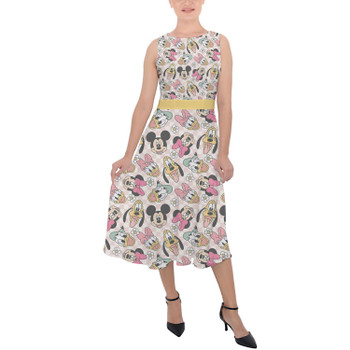 Belted Chiffon Midi Dress - Spring Mickey and Friends