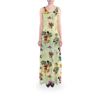 Flared Maxi Dress - Gardener Mickey and Minnie