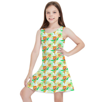 Girls Sleeveless Dress - Think (Orange) Bird Thoughts