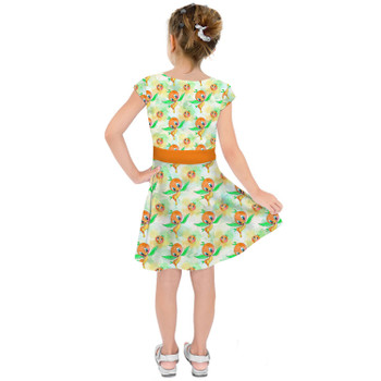 Girls Short Sleeve Skater Dress - Think (Orange) Bird Thoughts