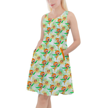 Skater Dress with Pockets - Think (Orange) Bird Thoughts