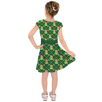 Girls Short Sleeve Skater Dress - Geometric Orange Bird