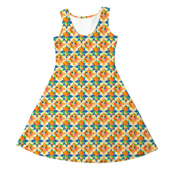 Girls Sleeveless Dress - Orange Bird Delight