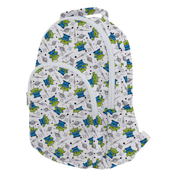 Pocket Backpack - Little Green Aliens on White