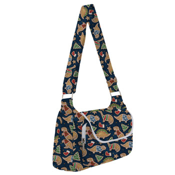 Shoulder Pocket Bag - Gingerbread Cookie Christmas Dinosaurs