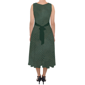 Belted Chiffon Midi Dress - Animal Print - Alligator