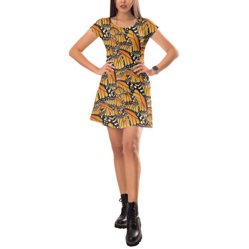 Short Sleeve Dress - Animal Print - Monarch Butterfly