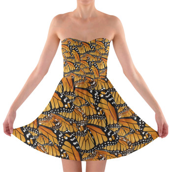 Sweetheart Strapless Skater Dress - Animal Print - Monarch Butterfly
