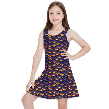 Girls Sleeveless Dress - Animal Print - Dragon