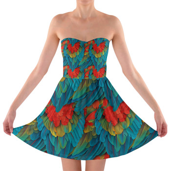 Sweetheart Strapless Skater Dress - Animal Print - Macaw Parrot