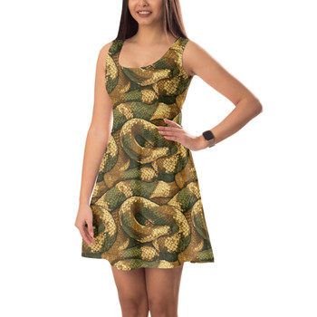 Sleeveless Flared Dress - Animal Print - Snake