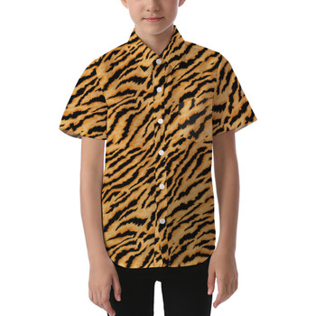 Kids' Button Down Short Sleeve Shirt - Animal Print - Tiger