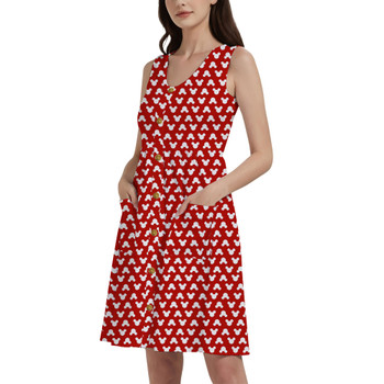 Button Front Pocket Dress - Mouse Ears Polka Dots