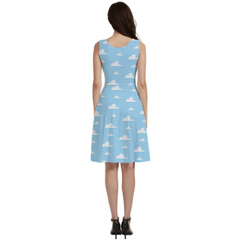 V-Neck Pocket Skater Dress - Pixar Clouds