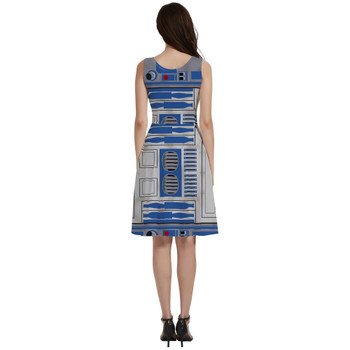 V-Neck Pocket Skater Dress - Little Blue Droid