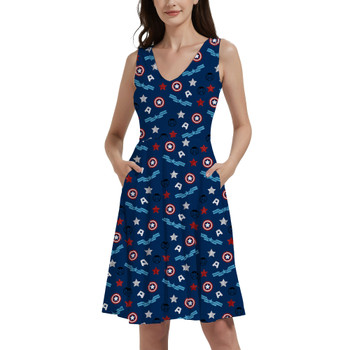 V-Neck Pocket Skater Dress - American Superhero