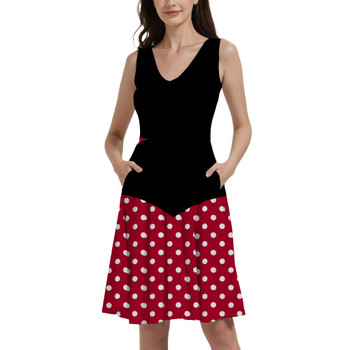 V-Neck Pocket Skater Dress - Minnie Rock The Dots