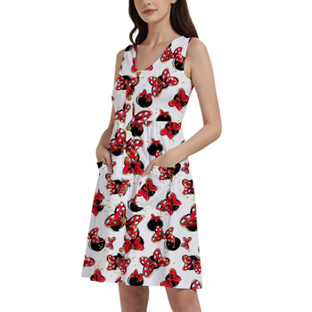 Button Front Pocket Dress - Minnie Bows and Mouse Ears