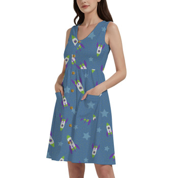 Button Front Pocket Dress - Buzz Lightyear Space Ships