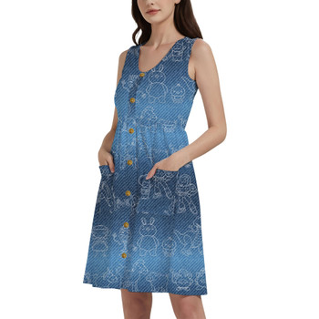 Button Front Pocket Dress - Toy Story Line Drawings