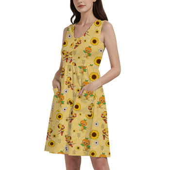 Button Front Pocket Dress - Spike The Bee and Orange Bird