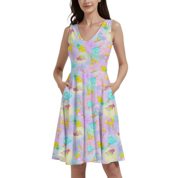 V-Neck Pocket Skater Dress - Pastel Ice Cream Dreams