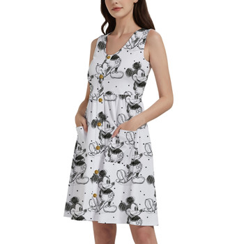 Button Front Pocket Dress - Sketch of Mickey Mouse