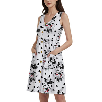 Button Front Pocket Dress - Sketch of Minnie Mouse