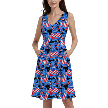 V-Neck Pocket Skater Dress - Mickey's Fourth of July