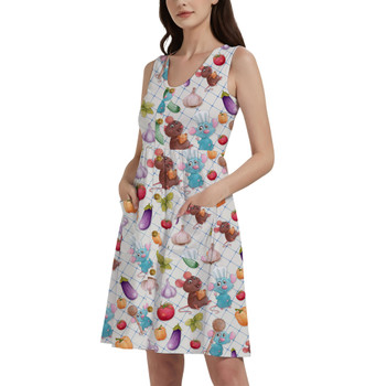 Button Front Pocket Dress - Ratatouille Veggies