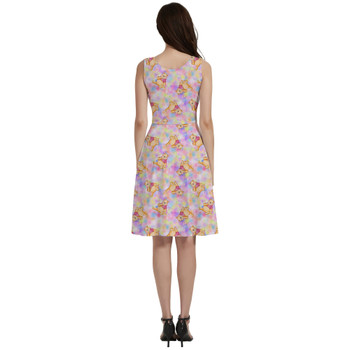 V-Neck Pocket Skater Dress - Watercolor Pooh Bear