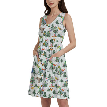 Button Front Pocket Dress - Christmas Disney Forest