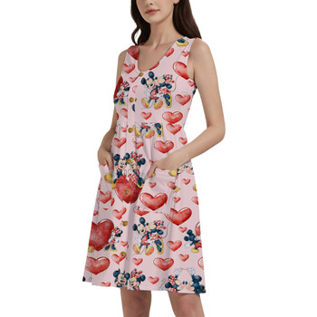 Button Front Pocket Dress - Valentine Mickey & Minnie