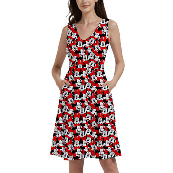 V-Neck Pocket Skater Dress - Many Faces of Minnie Mouse