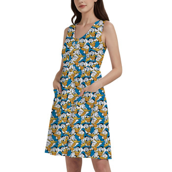 Button Front Pocket Dress - Many Faces of Donald Duck