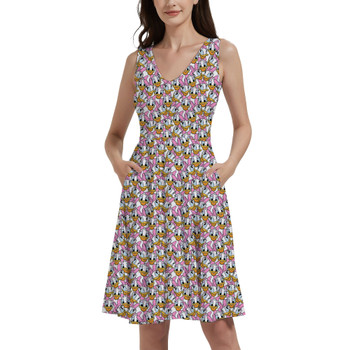 V-Neck Pocket Skater Dress - Many Faces of Daisy Duck