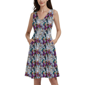 V-Neck Pocket Skater Dress - Frozen Sketched