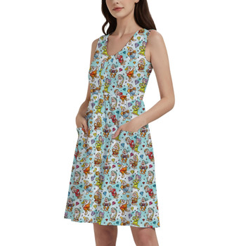 Button Front Pocket Dress - Seven Dwarfs Sketched