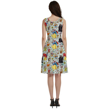 V-Neck Pocket Skater Dress - Snow White And The Seven Dwarfs Sketched