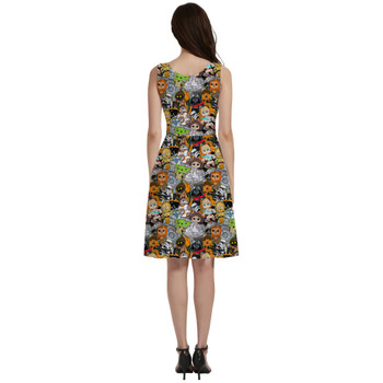 V-Neck Pocket Skater Dress - Sketched Cute Star Wars Characters