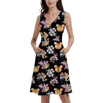 V-Neck Pocket Skater Dress - Mickey & Minnie's Halloween Costumes