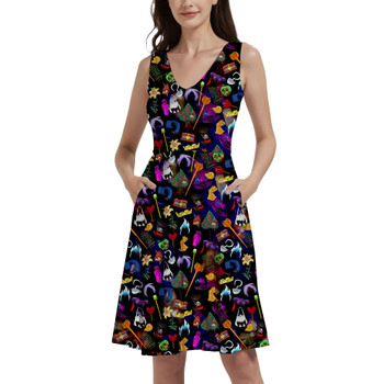 V-Neck Pocket Skater Dress - Disney Villain Icons