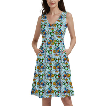 V-Neck Pocket Skater Dress - Donald Duck & the Christmas Lights